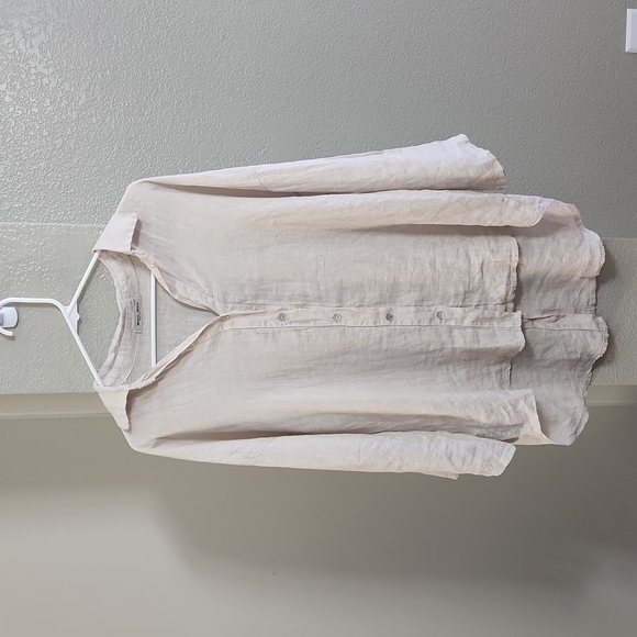 Meo Meli | Tops | Meo Meli 0 Linen Beige High Low Lagenlook Button